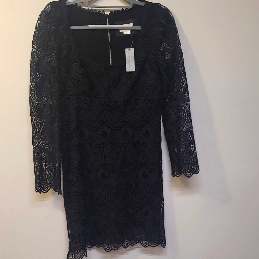 Maeve ANTHOPOLOGIE Black Lace Long‎ Sleeve Dress NEW